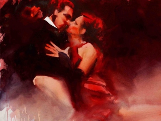 Kiss Of Love Watercolor Painting wallpaper 320x240