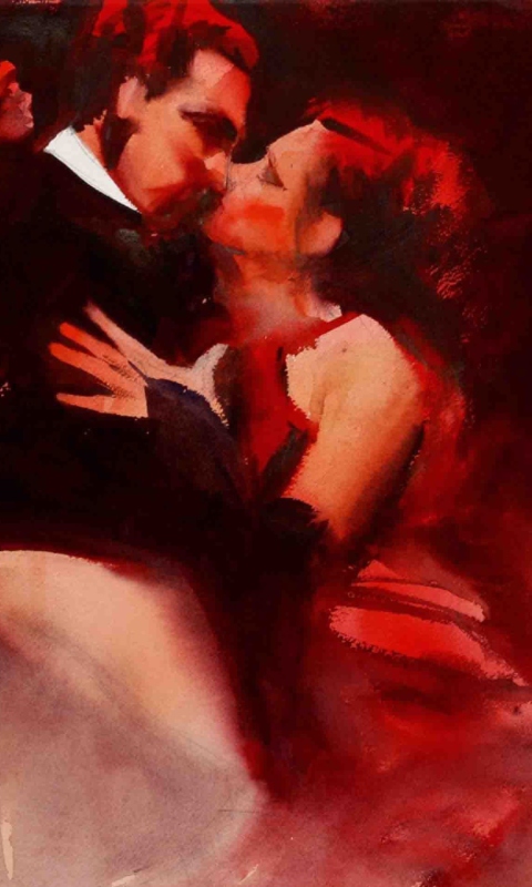Обои Kiss Of Love Watercolor Painting 480x800