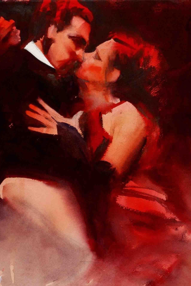 Kiss Of Love Watercolor Painting wallpaper 640x960