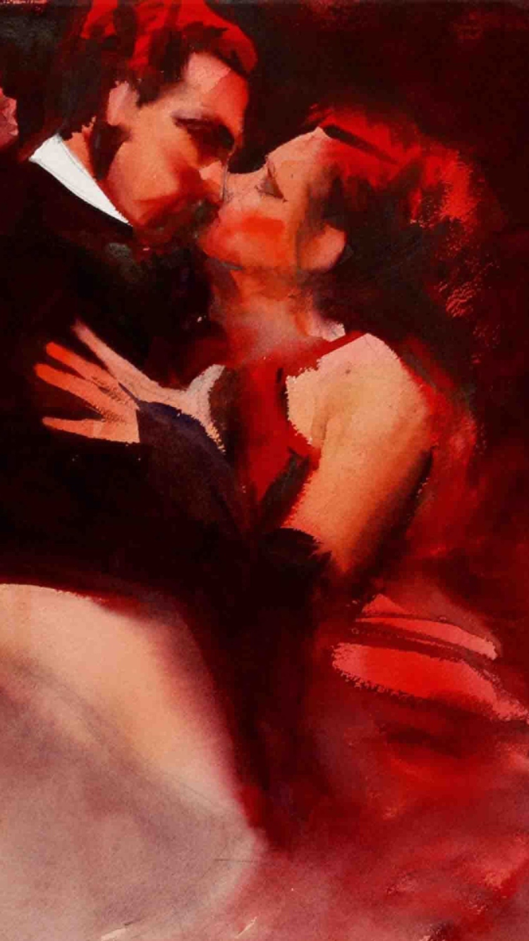 Обои Kiss Of Love Watercolor Painting 750x1334