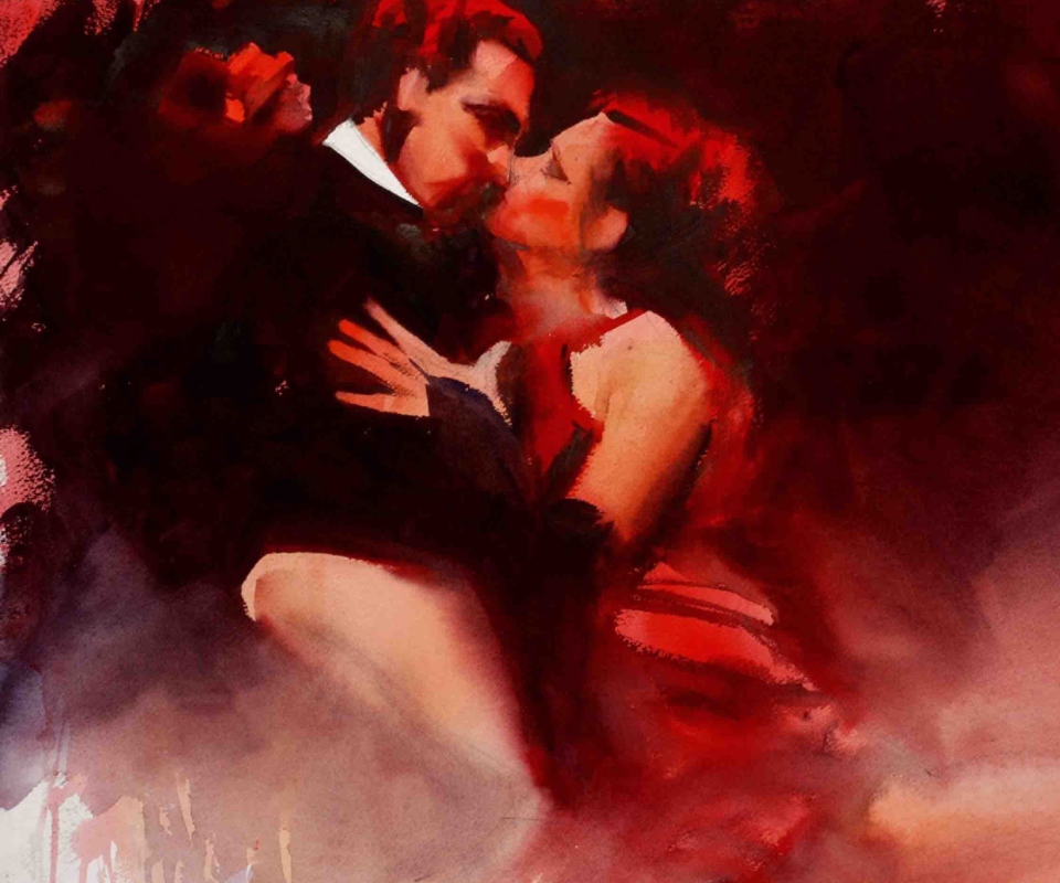 Обои Kiss Of Love Watercolor Painting 960x800
