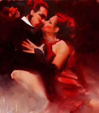 Kiss Of Love Watercolor Painting Wallpaper for Nokia Asha 310