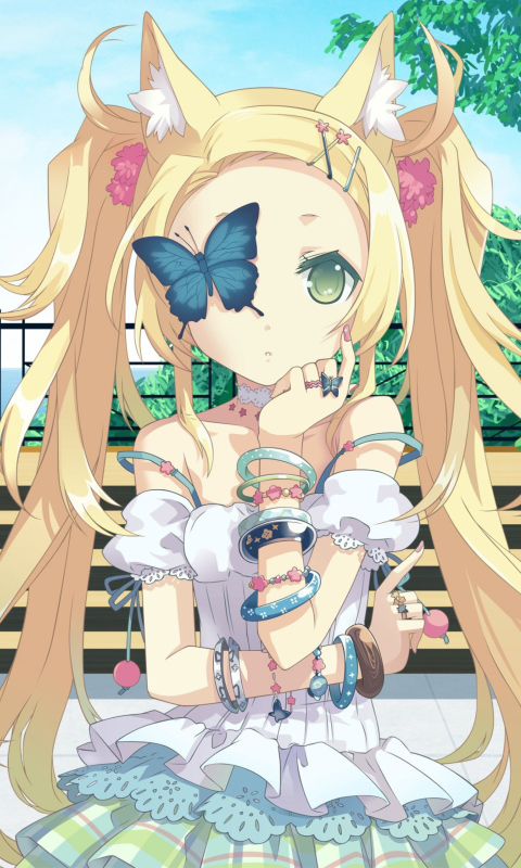 Blonde Anime Girl And Butterfly wallpaper 480x800
