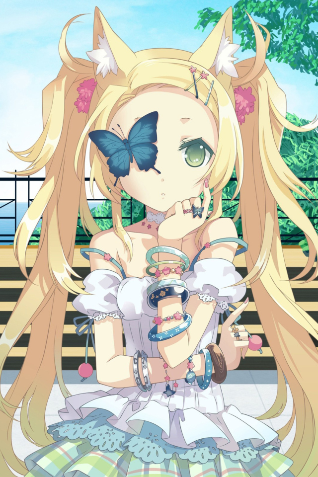 Fondo de pantalla Blonde Anime Girl And Butterfly 640x960
