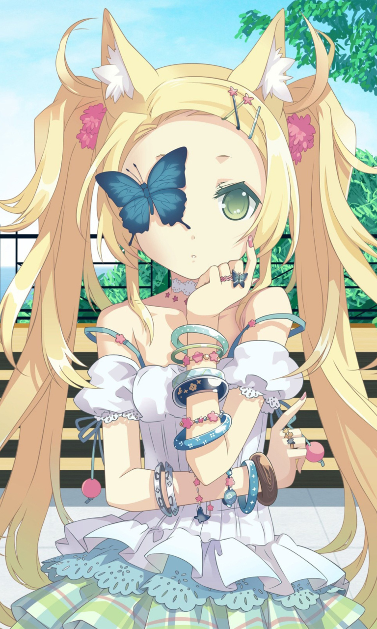 Sfondi Blonde Anime Girl And Butterfly 768x1280