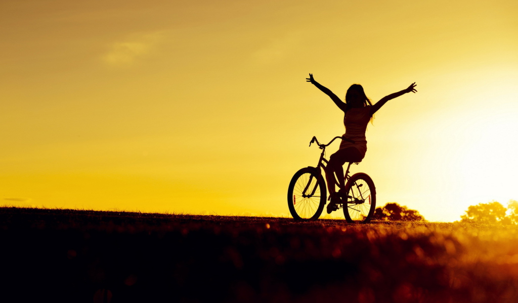 Обои Bicycle Ride At Golden Sunset 1024x600