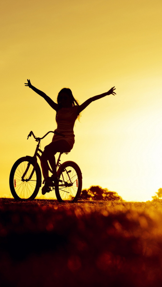 Bicycle Ride At Golden Sunset wallpaper 640x1136