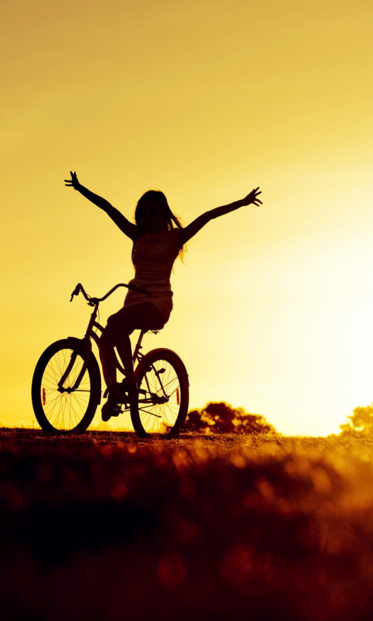 Обои Bicycle Ride At Golden Sunset 768x1280