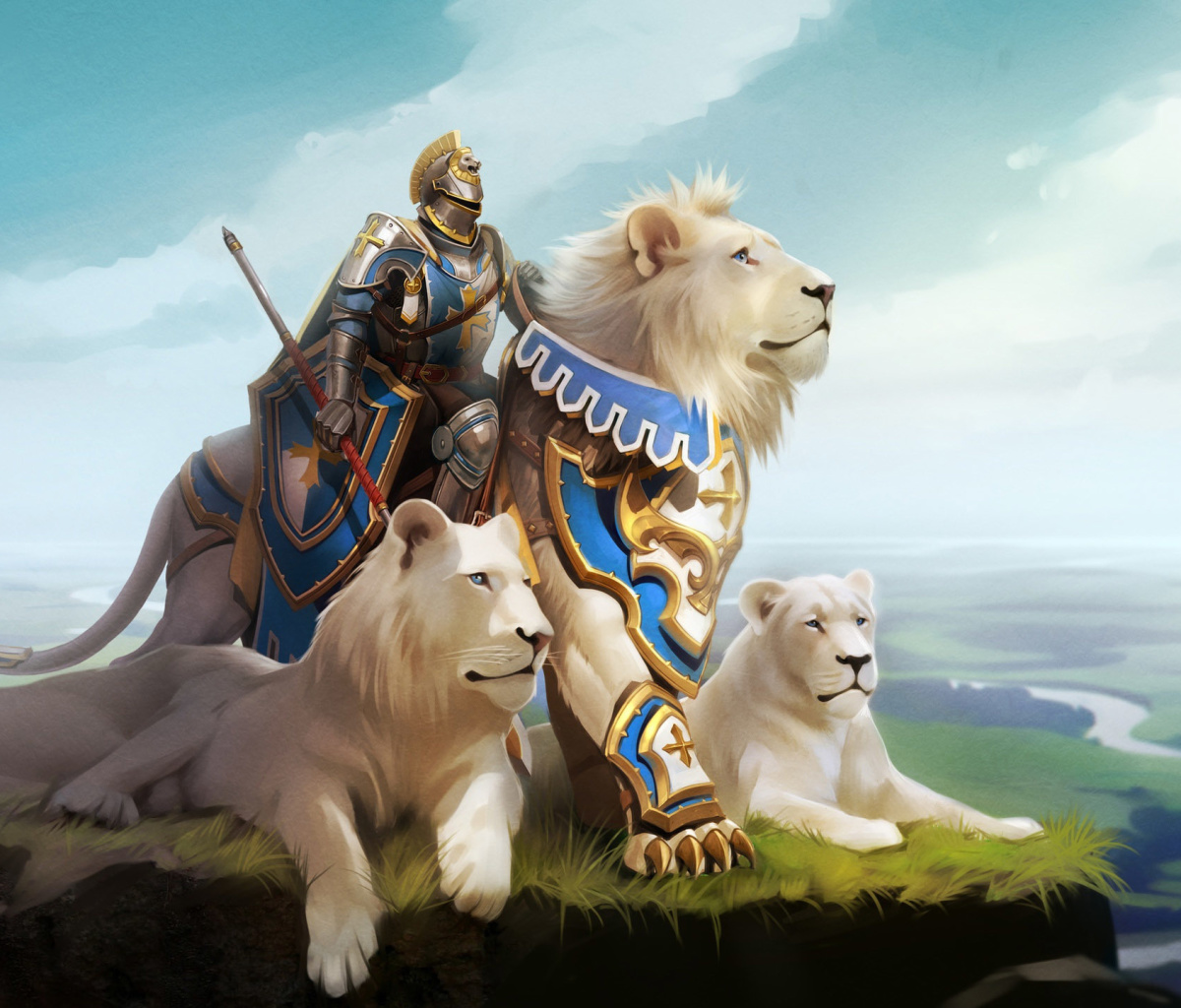 Обои Knight with Lions 1200x1024