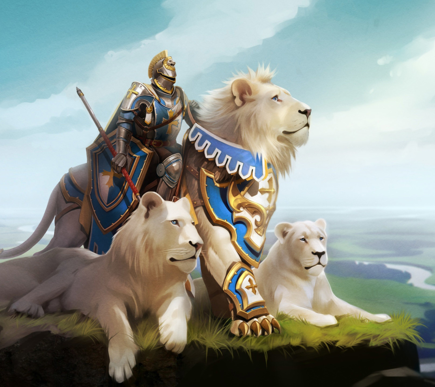 Fondo de pantalla Knight with Lions 1440x1280