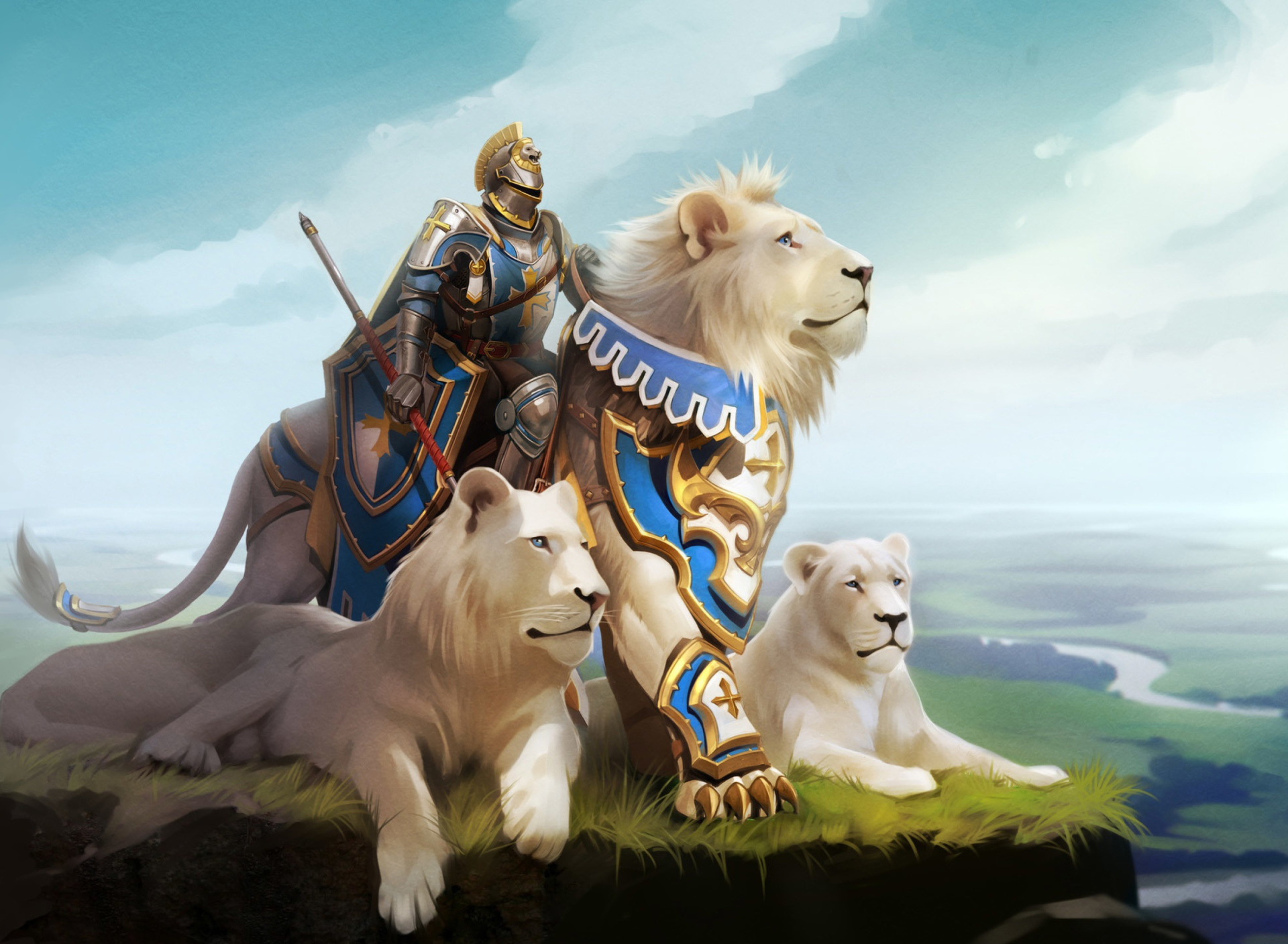 Knight with Lions wallpaper 1920x1408