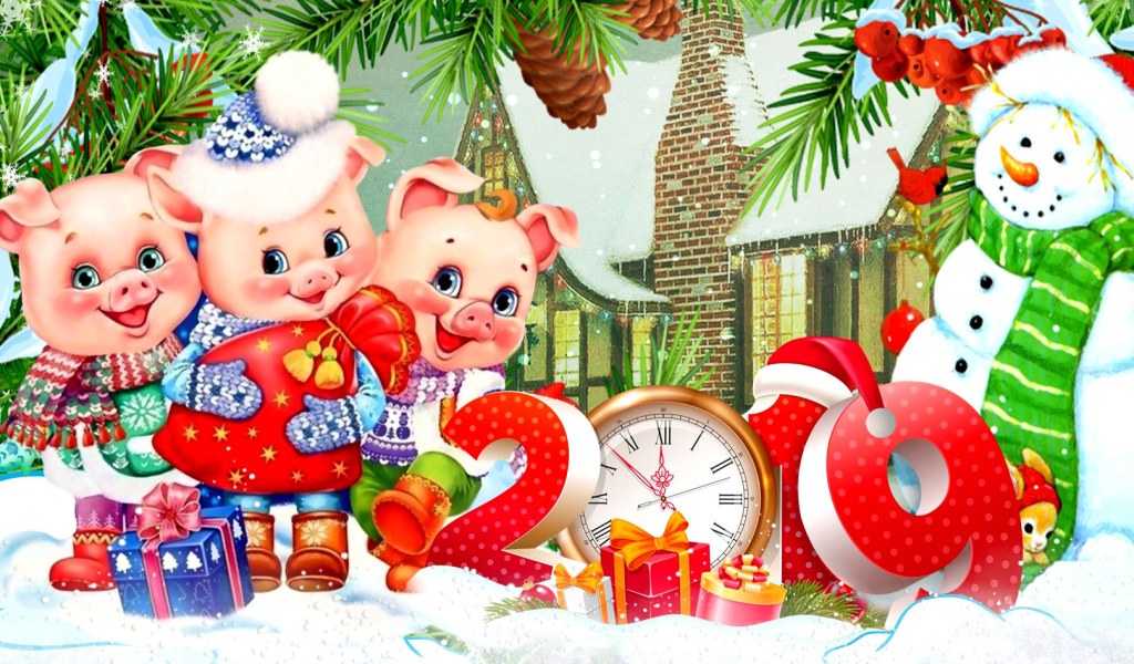 Обои 2019 Pig New Year Chinese Horoscope 1024x600