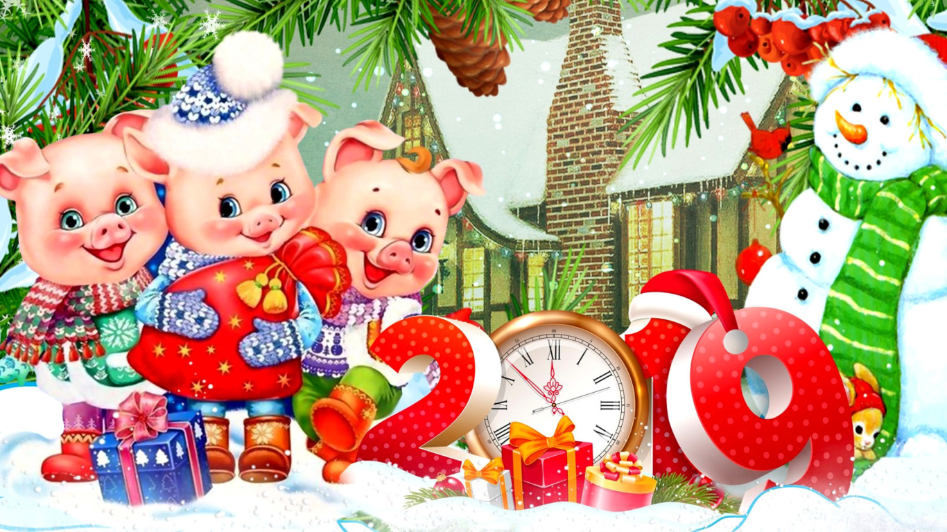 Das 2019 Pig New Year Chinese Horoscope Wallpaper 1366x768