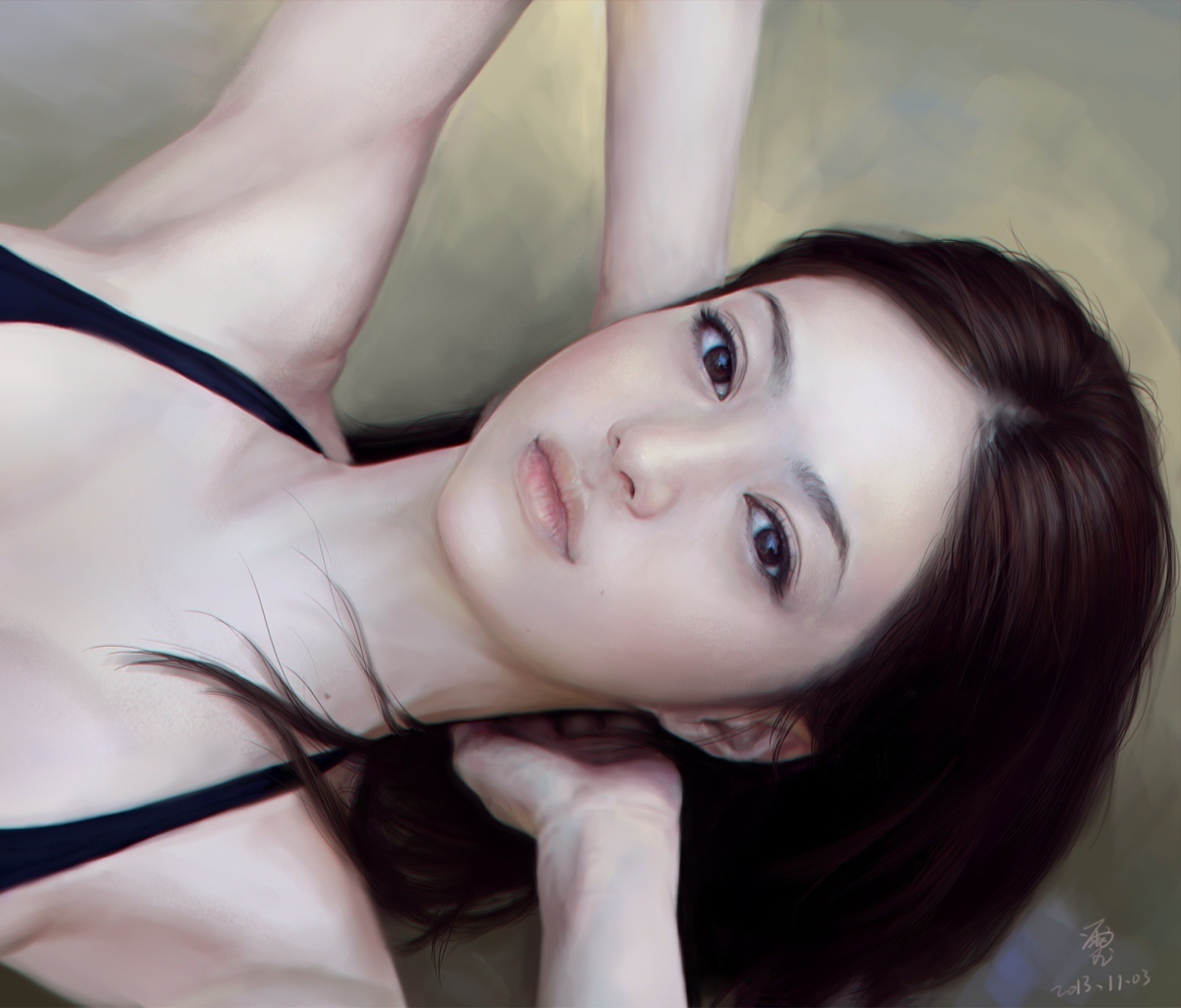 Обои Girl's Face Realistic Painting 1200x1024