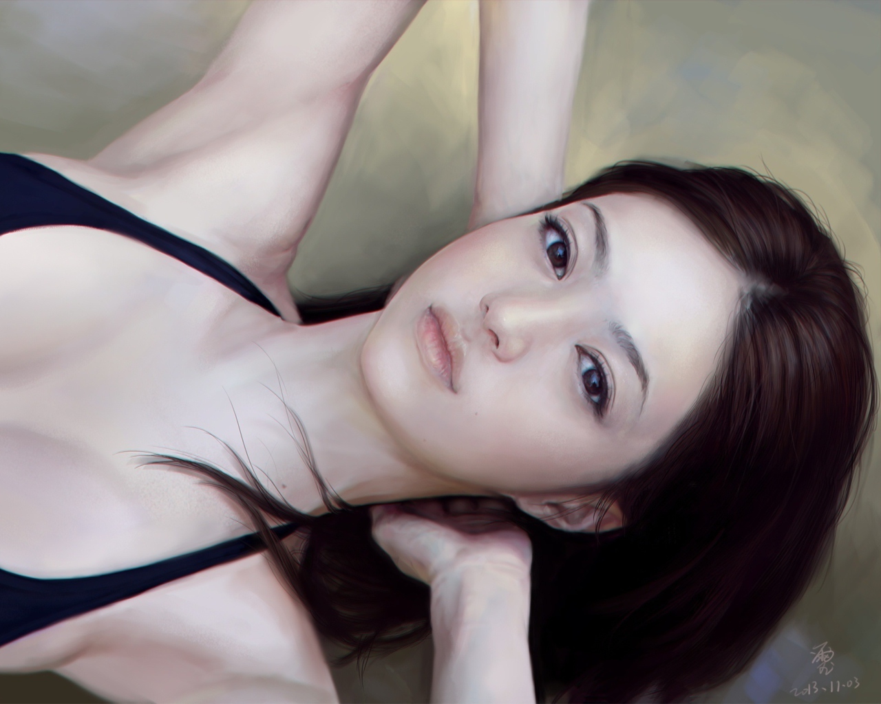 Fondo de pantalla Girl's Face Realistic Painting 1280x1024