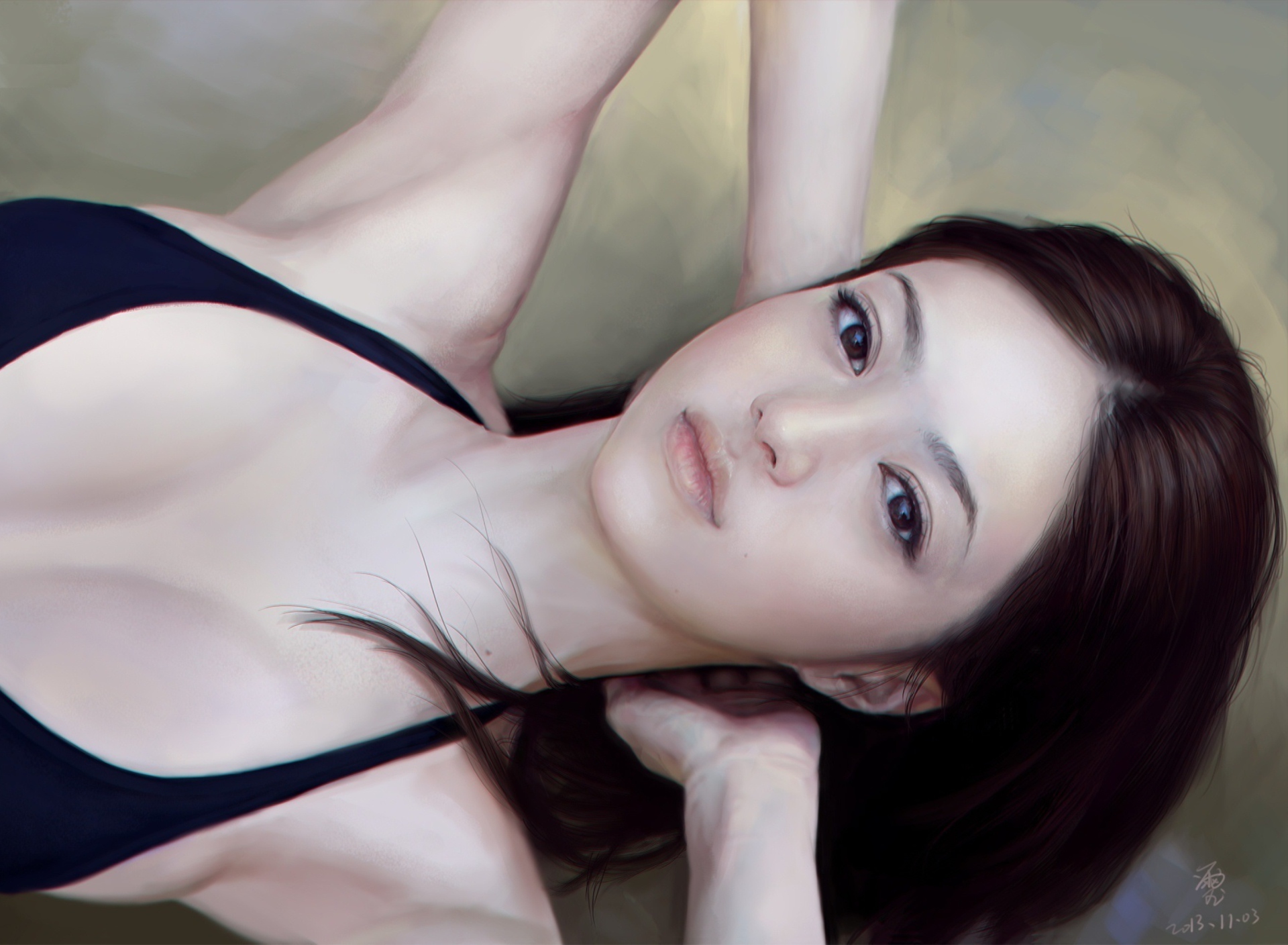 Das Girl's Face Realistic Painting Wallpaper 1920x1408