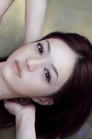 Das Girl's Face Realistic Painting Wallpaper 320x480