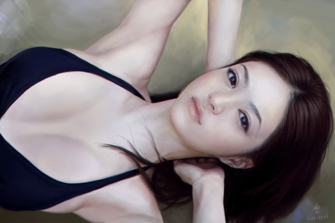 Das Girl's Face Realistic Painting Wallpaper 480x320