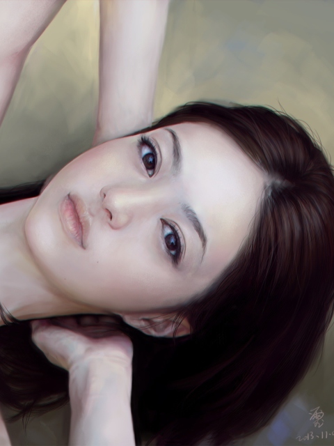 Girl's Face Realistic Painting wallpaper 480x640