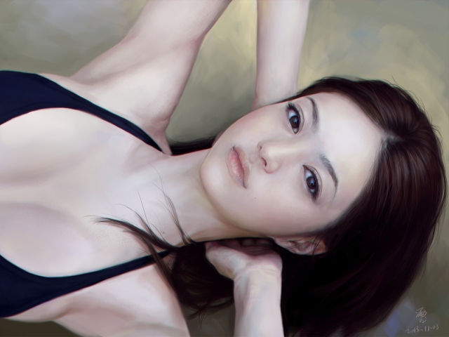 Обои Girl's Face Realistic Painting 640x480