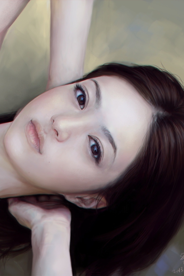 Girl's Face Realistic Painting wallpaper 640x960