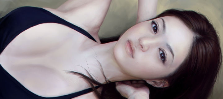 Fondo de pantalla Girl's Face Realistic Painting 720x320