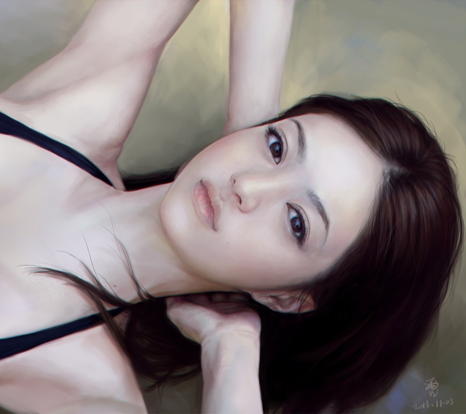 Обои Girl's Face Realistic Painting 960x854