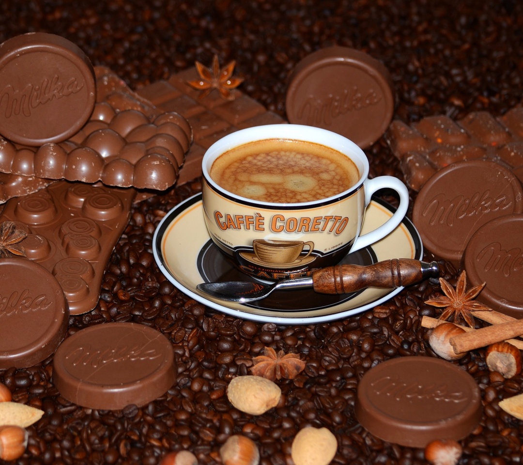 Das Coffee with milk chocolate Milka Wallpaper 1080x960