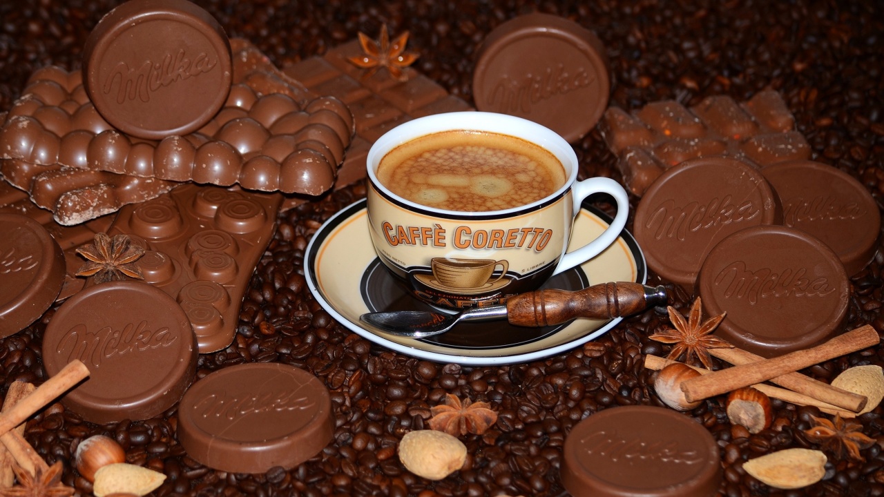 Sfondi Coffee with milk chocolate Milka 1280x720