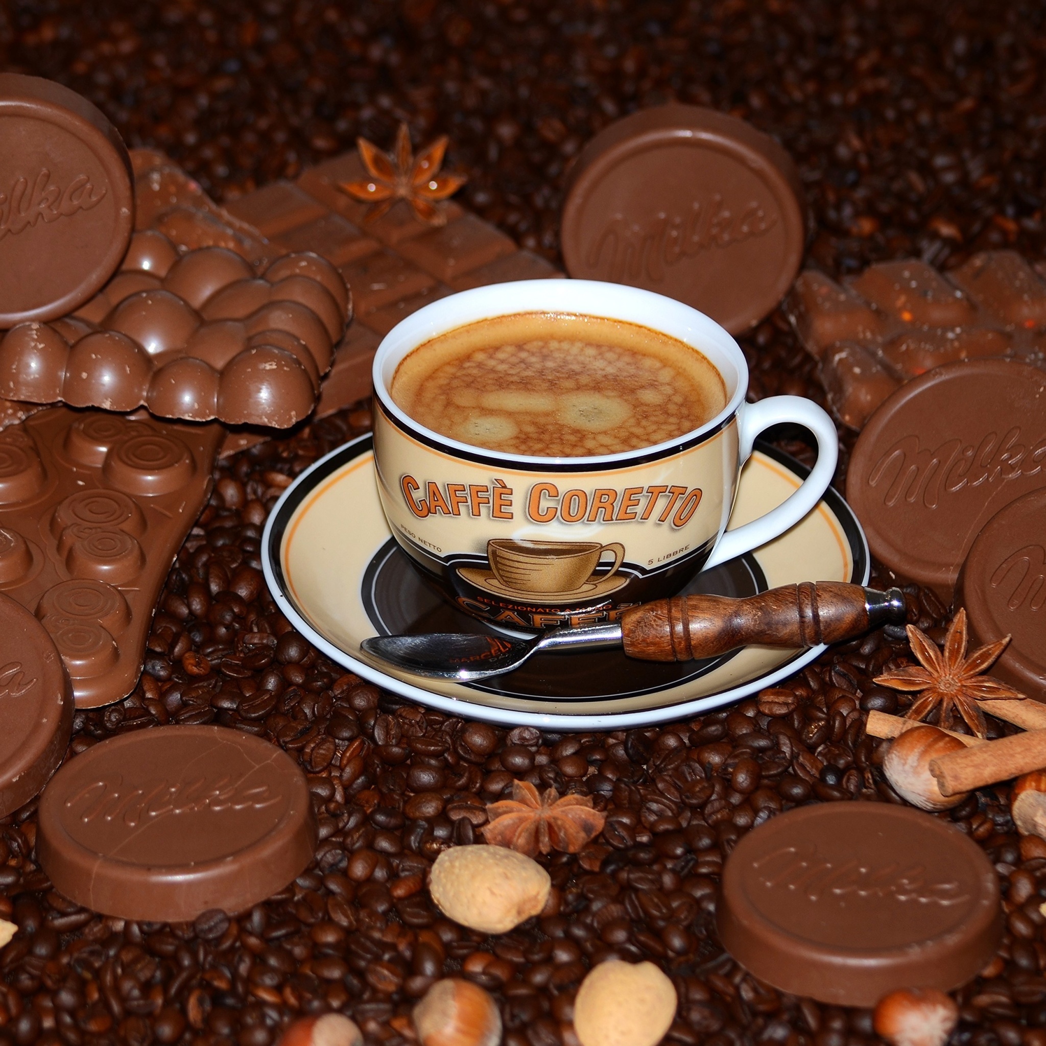 Sfondi Coffee with milk chocolate Milka 2048x2048