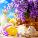 Das Easter Rabbit And Purple Flowers Wallpaper 128x128