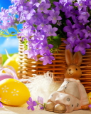Easter Rabbit And Purple Flowers wallpaper 128x160