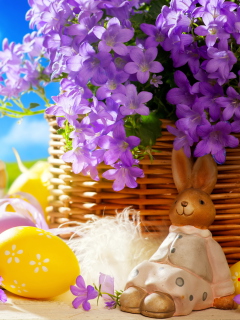 Обои Easter Rabbit And Purple Flowers 240x320