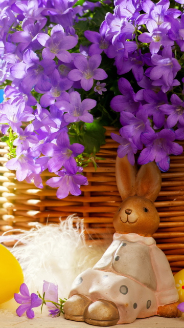 Обои Easter Rabbit And Purple Flowers 360x640
