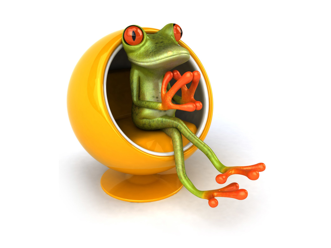 Das 3D Frog On Yellow Chair Wallpaper 1152x864