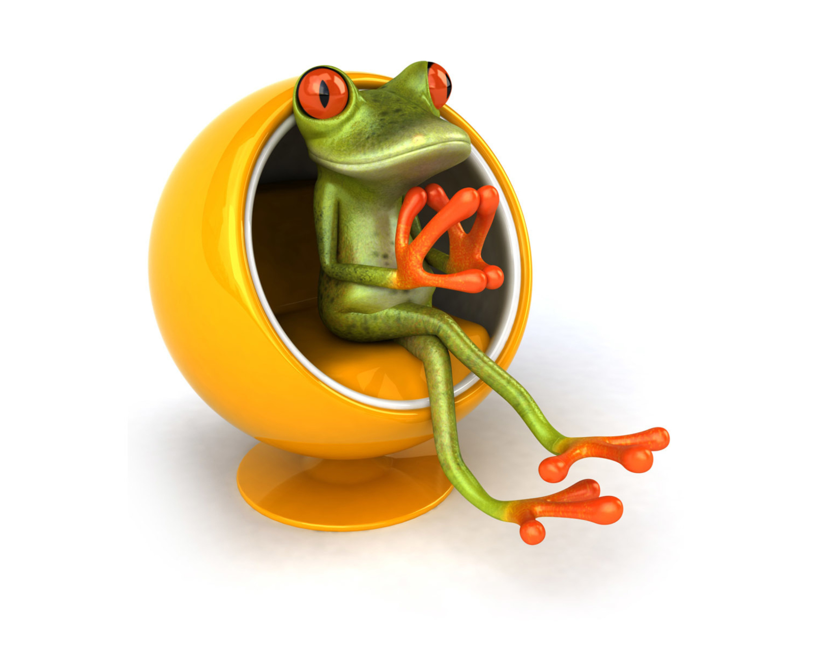 3D Frog On Yellow Chair wallpaper 1600x1280