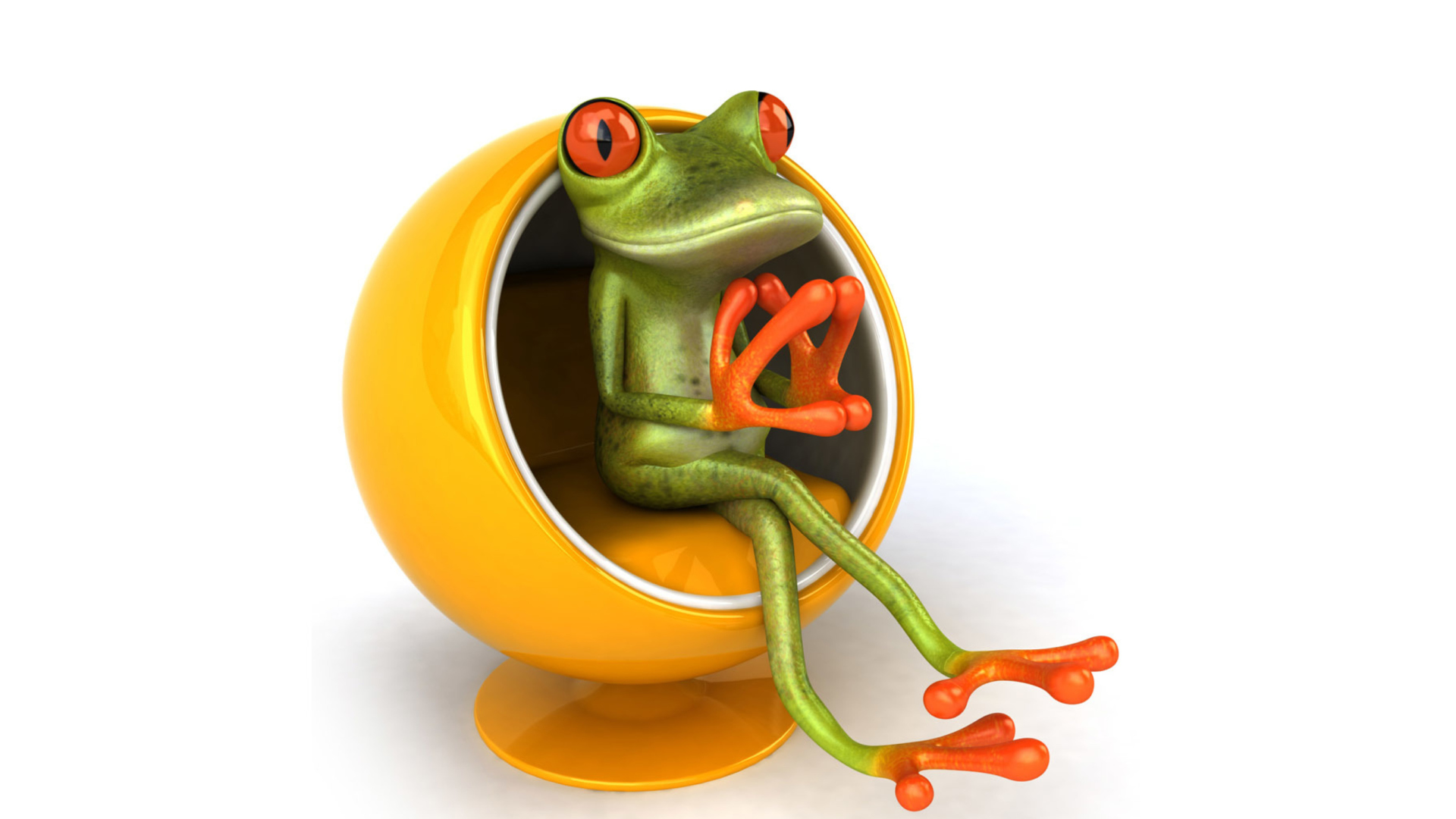 3D Frog On Yellow Chair wallpaper 1920x1080