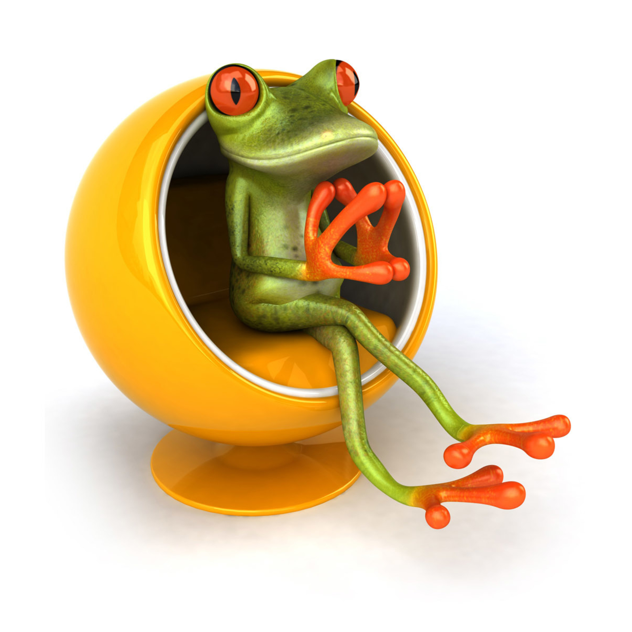 Fondo de pantalla 3D Frog On Yellow Chair 2048x2048