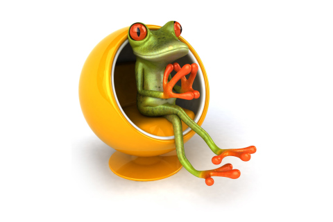 Fondo de pantalla 3D Frog On Yellow Chair 480x320