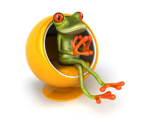 3D Frog On Yellow Chair wallpaper 480x400