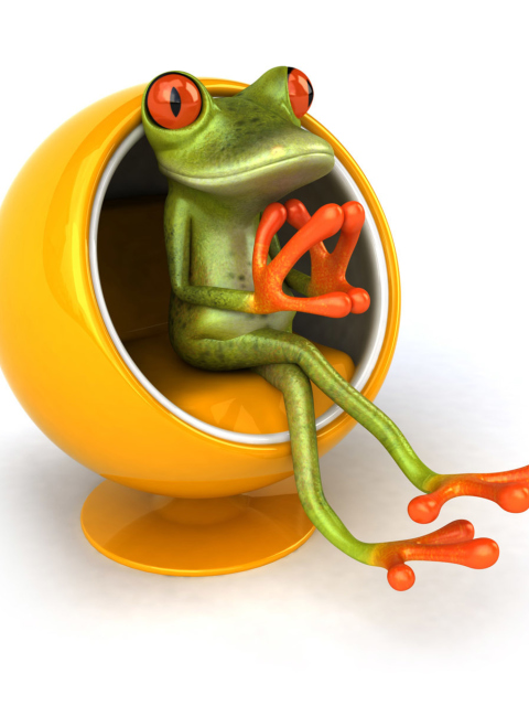 3D Frog On Yellow Chair wallpaper 480x640