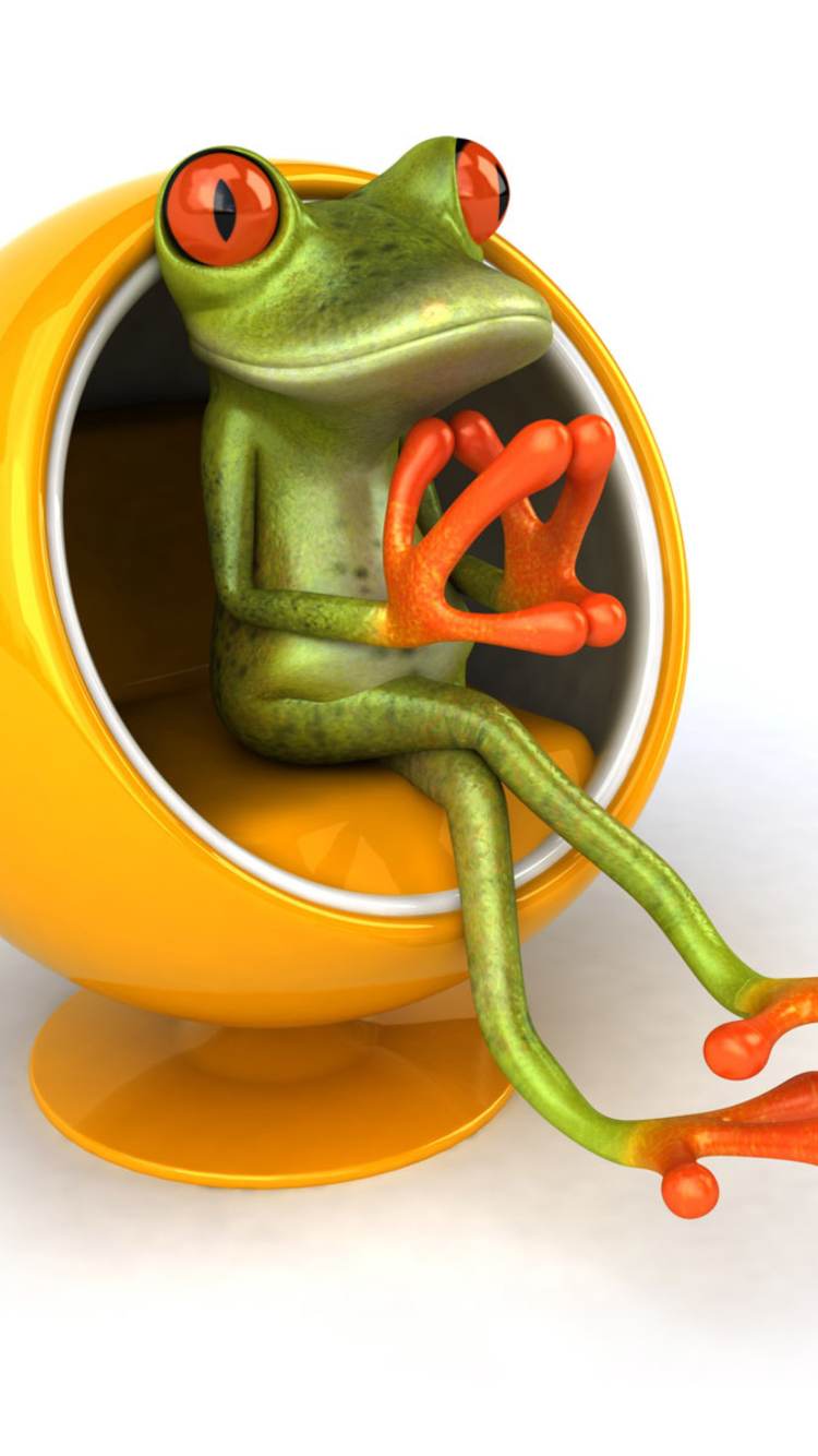 3D Frog On Yellow Chair wallpaper 750x1334