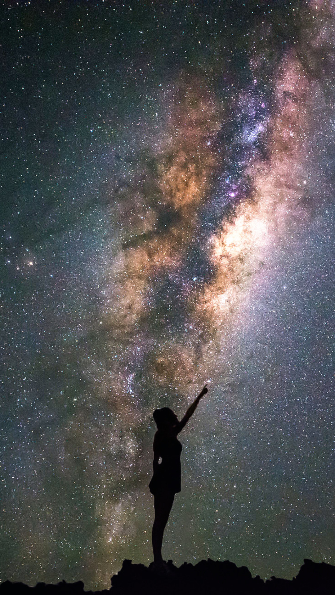 Girl silhouette on night sky background wallpaper 1080x1920