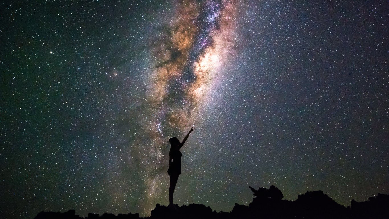 Girl silhouette on night sky background screenshot #1 1366x768