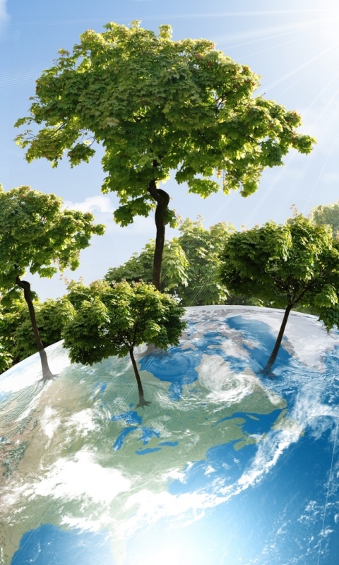 Green Planet with Biosphere wallpaper 480x800