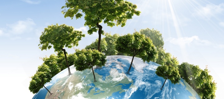 Green Planet with Biosphere wallpaper 720x320