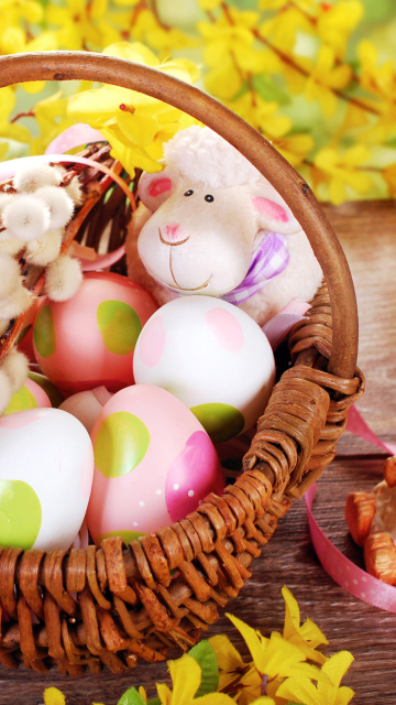 Обои Easter Basket And Sheep 360x640