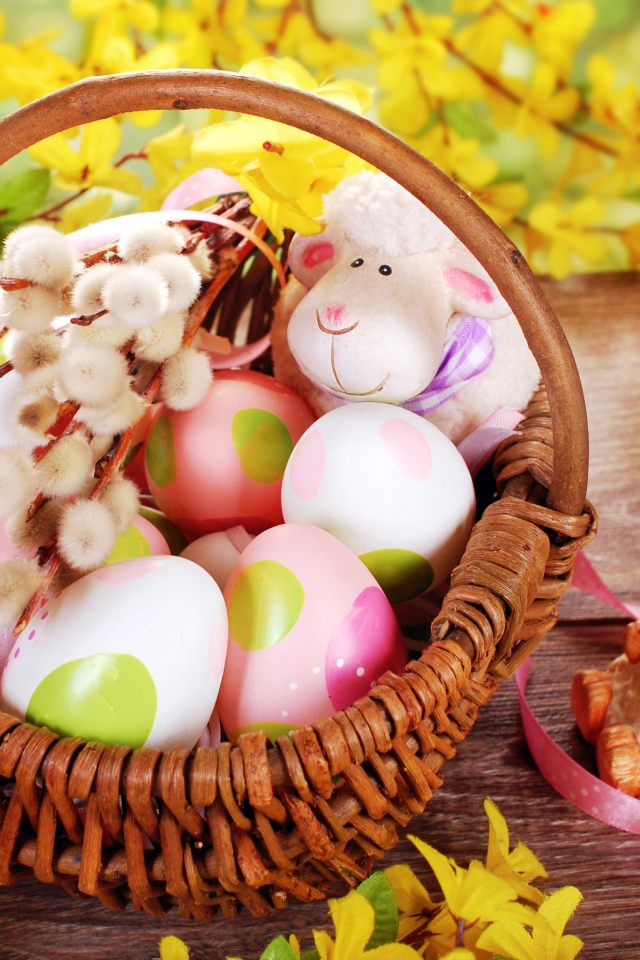 Das Easter Basket And Sheep Wallpaper 640x960