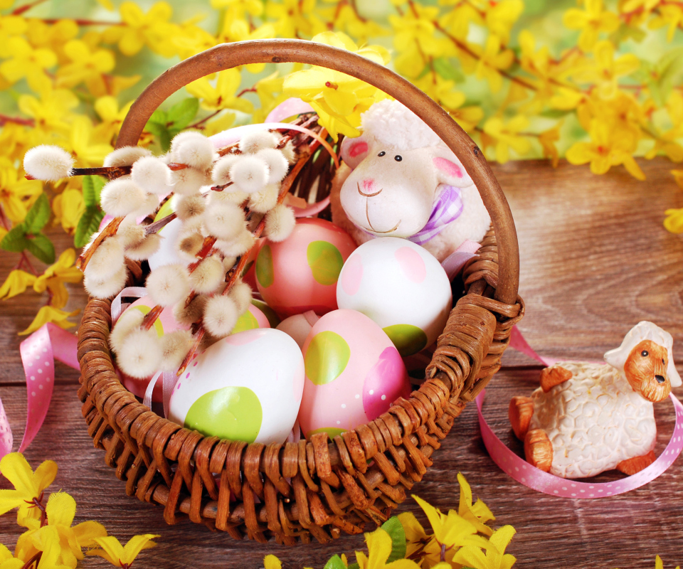 Easter Basket And Sheep wallpaper 960x800
