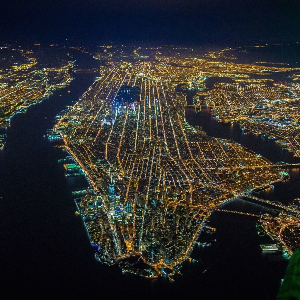 Обои New York City Night View From Space 1024x1024